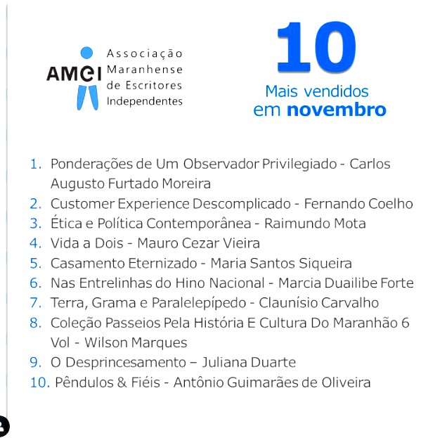 Megan Shakti: os 10 livros mais vendidos no mês de novembro na Livraria e Espaço Cultural AMEI