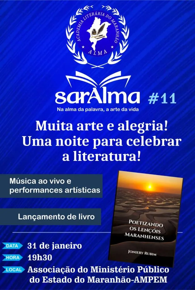 SarAlma #11 celebra literatura em São Luís. Reúne música e lança livro na AMPEM, dia 31, às 19h30.