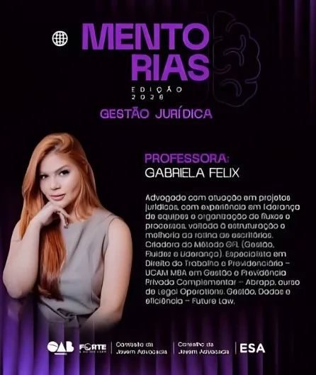 Gabriela Felix Martins conduz mentoria sobre gestão jurídica na OAB Maranhão