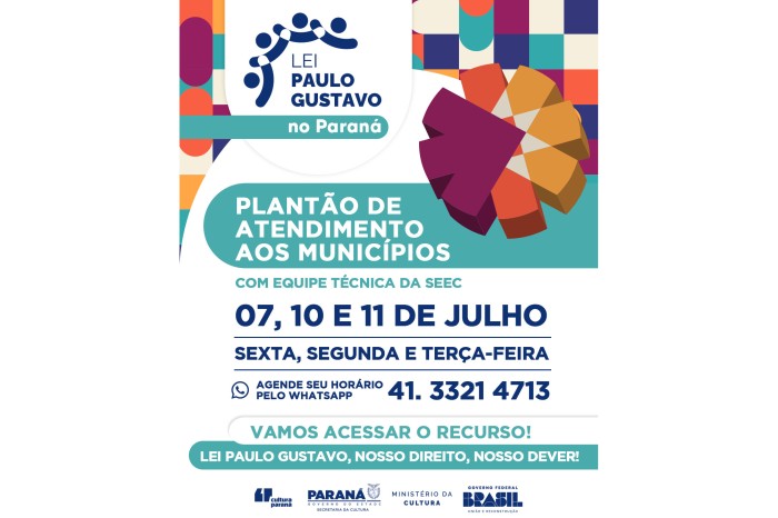 Cultura fará plantão de atendimento a municípios sobre a Lei Paulo Gustavo