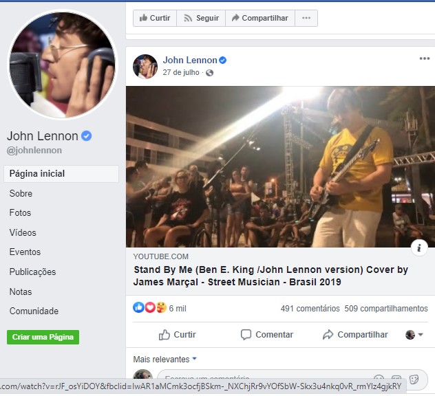 O músico James Marçal teve um vídeo reproduzido na página oficial do ex-Beatle no Facebook 