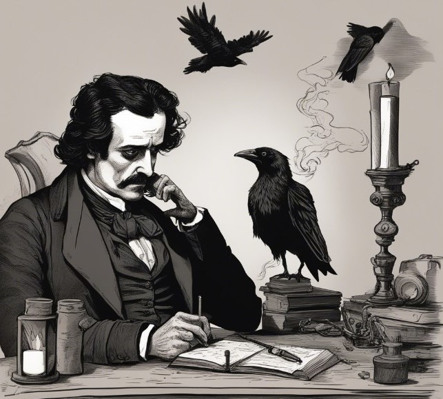 Em “O Corvo”, Poe percebe “...que nunca encontrará consolo ou alívio para sua dor”