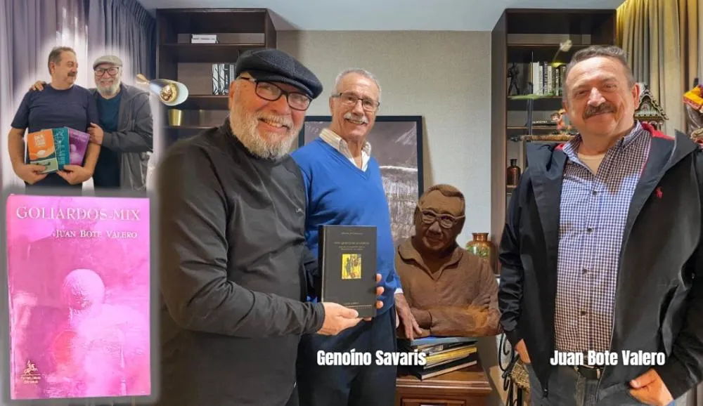 Mhario Lincoln recibe al poeta español Juan Bote Valero na sede da Plataforma Nacional do Facetubes, em Curitiba.