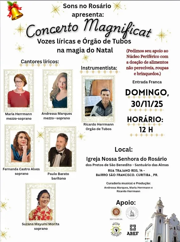 Domingo, dia 30 de novembro, ao meio-dia, acontece o Concerto de Natal,  “Magnificat”