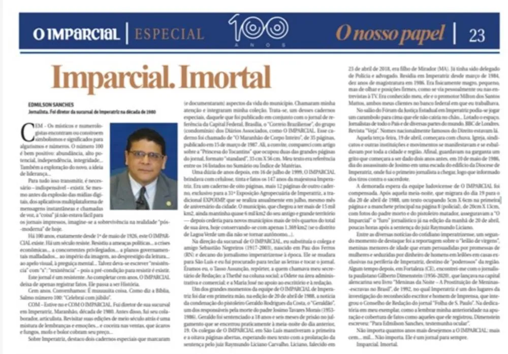 O jornal “O Imparcial”, de São Luís (MA), completa CEM ANOS. (Por Edmilson Sacnhes)