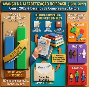 O Brasil não involuiu em alfabetização, mas fracassou em transformar o avanço escolar em cultura ampla de leitura